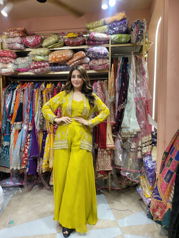 Yellow Colour Georgette Sequence Work Indo western dress