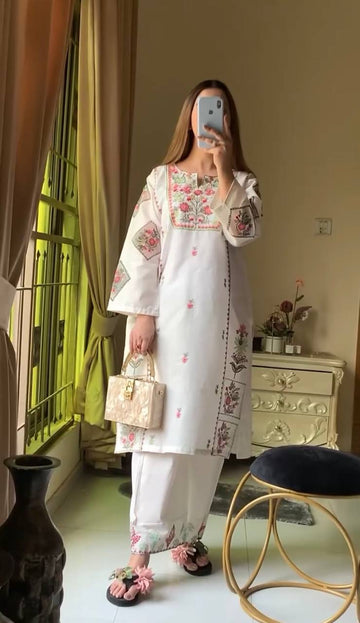 Aayat Phoolkari Hand Embroidered Summer Wear Plazzo Suit