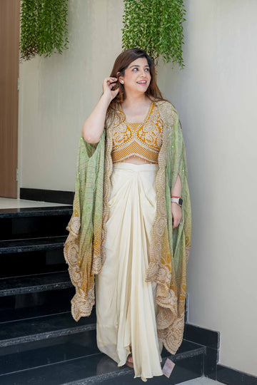 Yellow Colour Three Piece Set With Embroidery Indo Western Outfit