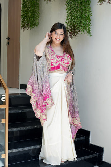 Pink Colour Three Piece Set With Embroidery Indo Western Outfit