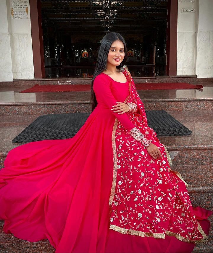 pink colour anarkali dress Pink Anarkali - Embroidered Pant Style