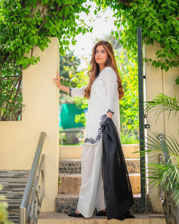 Fantastic Roman Silk White Color Plazzo Suit