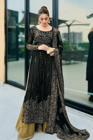 Full Sleeve Black Color Long Top Plazo For Sangeet