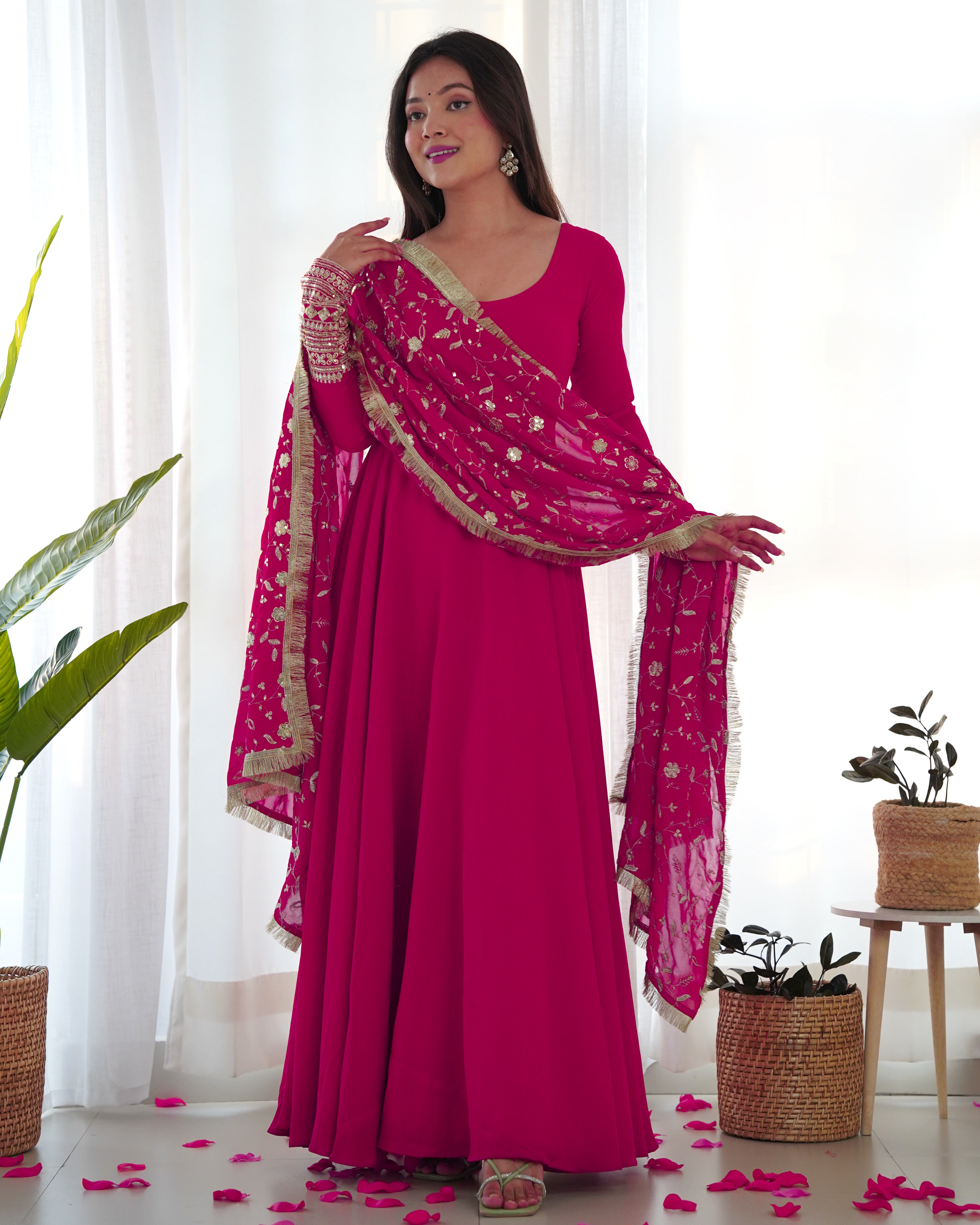 Rani Pink Color Soft Georgette Anarkali Gown With Heavy Embroidery Wor