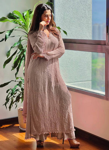 Ramani Dusty Pink Georgette Chikankari Embroidery Kurti Set