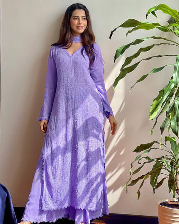 Ramani Lavender Georgette Chikankari Embroidery Kurti Set