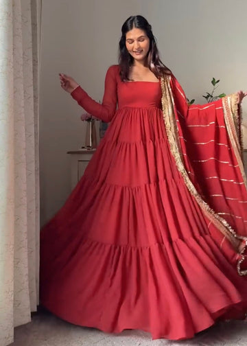 Royal Red 17-Meter Flair Anarkali Dress