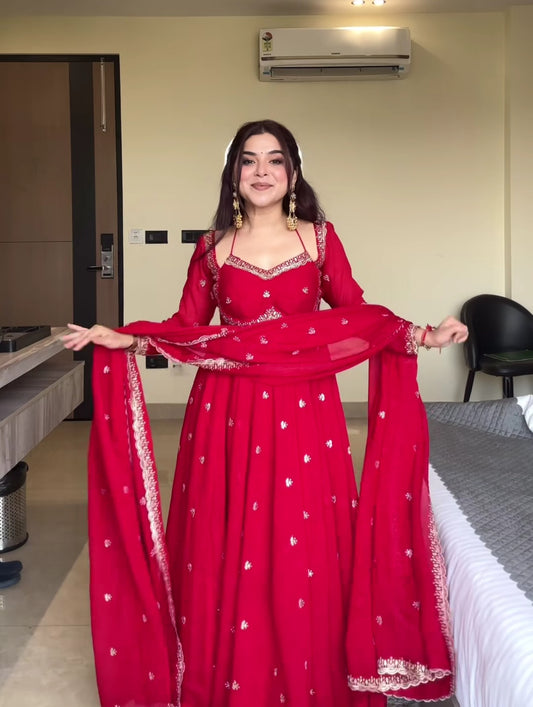 Neha Red Faux Georgette With Sequence Work Anarkali Suit