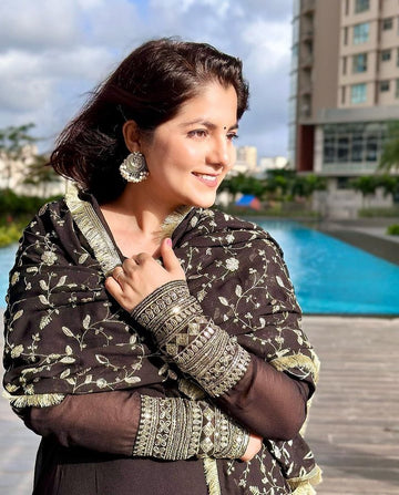 Neha Bagga Black Color Soft Georgette With Heavy Embroidery Work Dupatta Celebrity Anarkali Suit