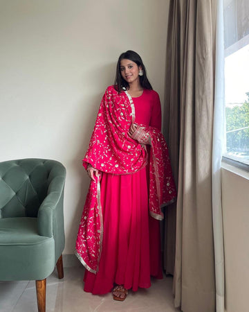 Preeti Negi In Rani Pink Color Soft Georgette With Heavy Embroidery Work Dupatta Celebrity Anarkali Suit
