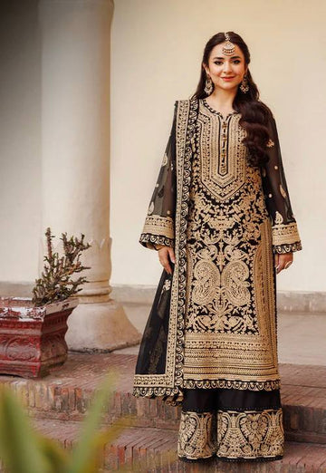 Traditional Black and Gold Heavy Work Palazzo Suit With Dupatta