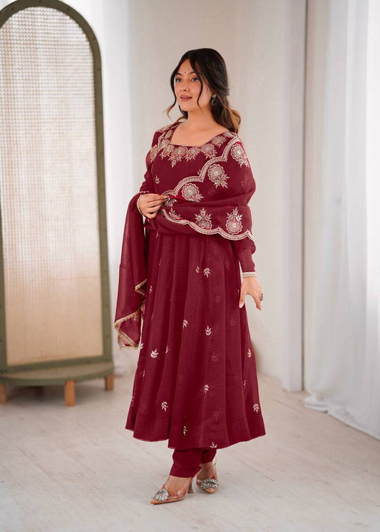 Traditional Maroon Anarkali Suit Set – Festive & Occasion Wear