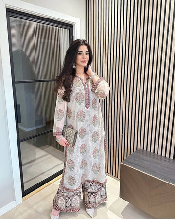 Varnika Multi Sequins Embroidery Work Neck Plazzo Suit Set With Dupatta