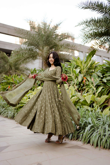 Pavani Green Georgette Sequence Embroidery Anarkali Suit Set