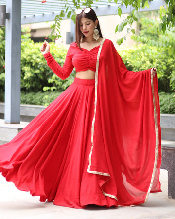 Elegant Pure Soft Georgette Full Stitched Red Lehenga Choli