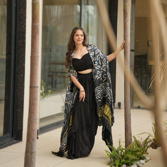 Black Colour Indowestern Dhoti Suit With Shrug