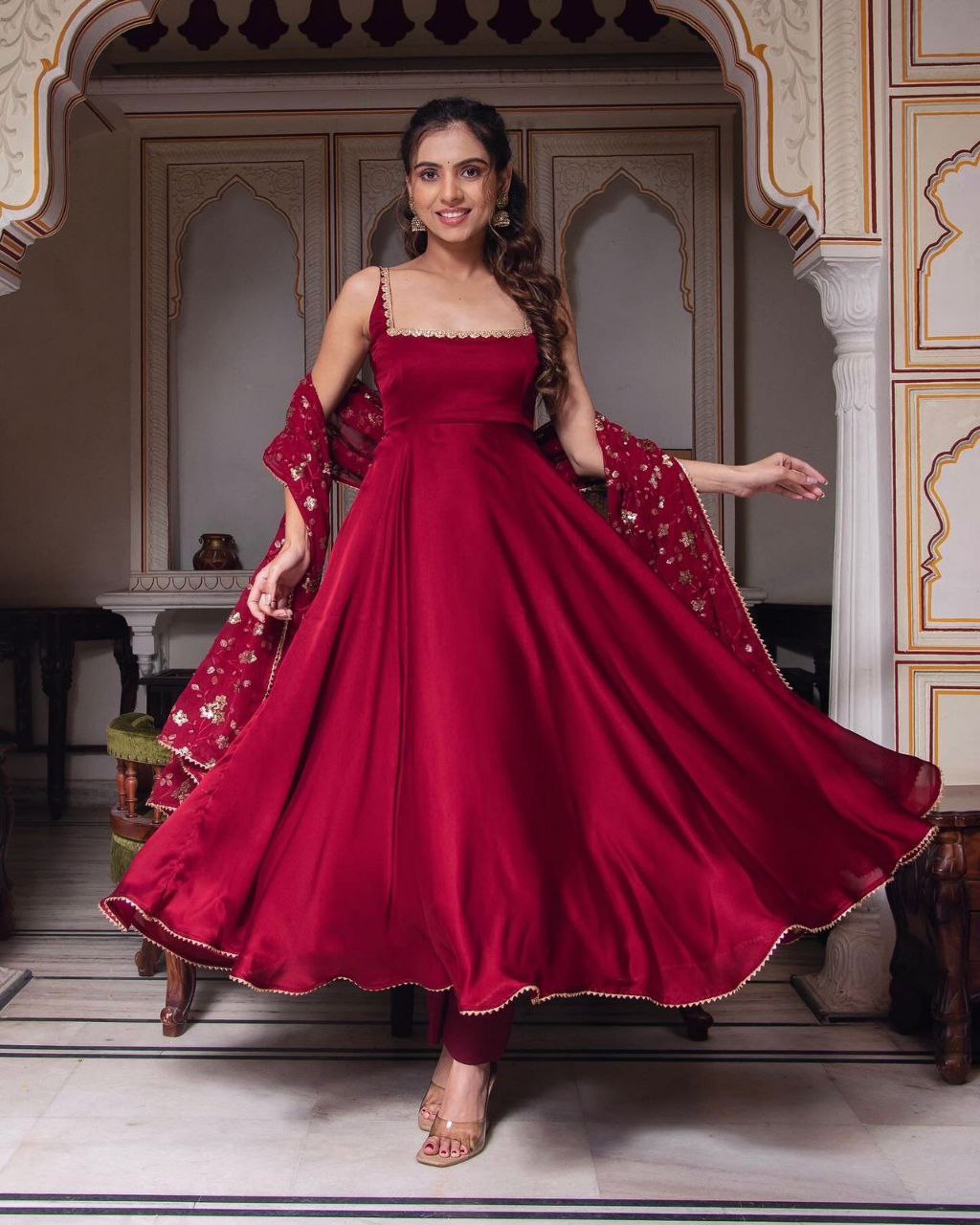 Manjula Maroon Anarkali Gown Suit Set Manjula Maroon Anarkali Gown Suit Set