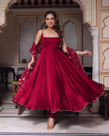 Manjula Maroon Anarkali Gown Suit Set