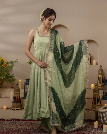 Mehndi functions Star Georgette beautiful Designer Gown Whit Dupatta