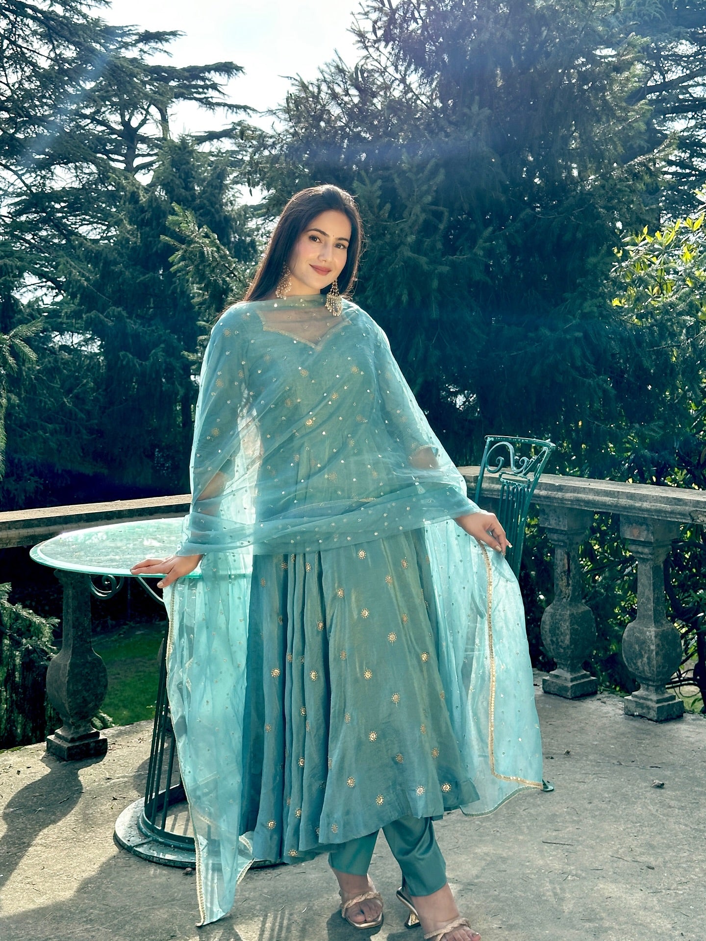 Parthi Sky Blue Anarkali Suit with Net Dupatta Parthi Sky Blue Anarkali Suit with Net Dupatta