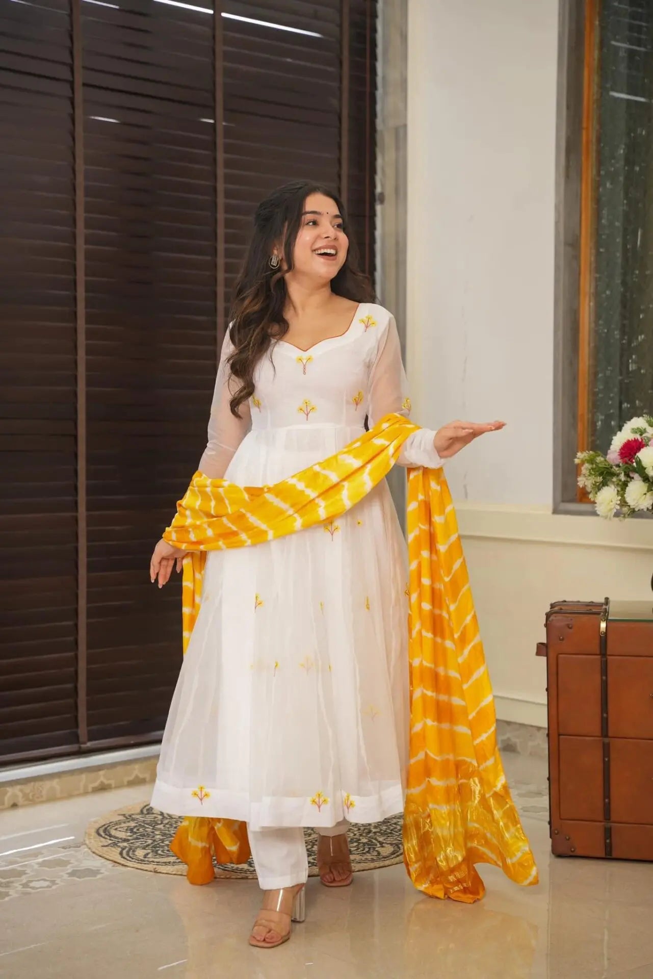 Kasturi white organza Anarkali suit set Kasturi white organza Anarkali suit set