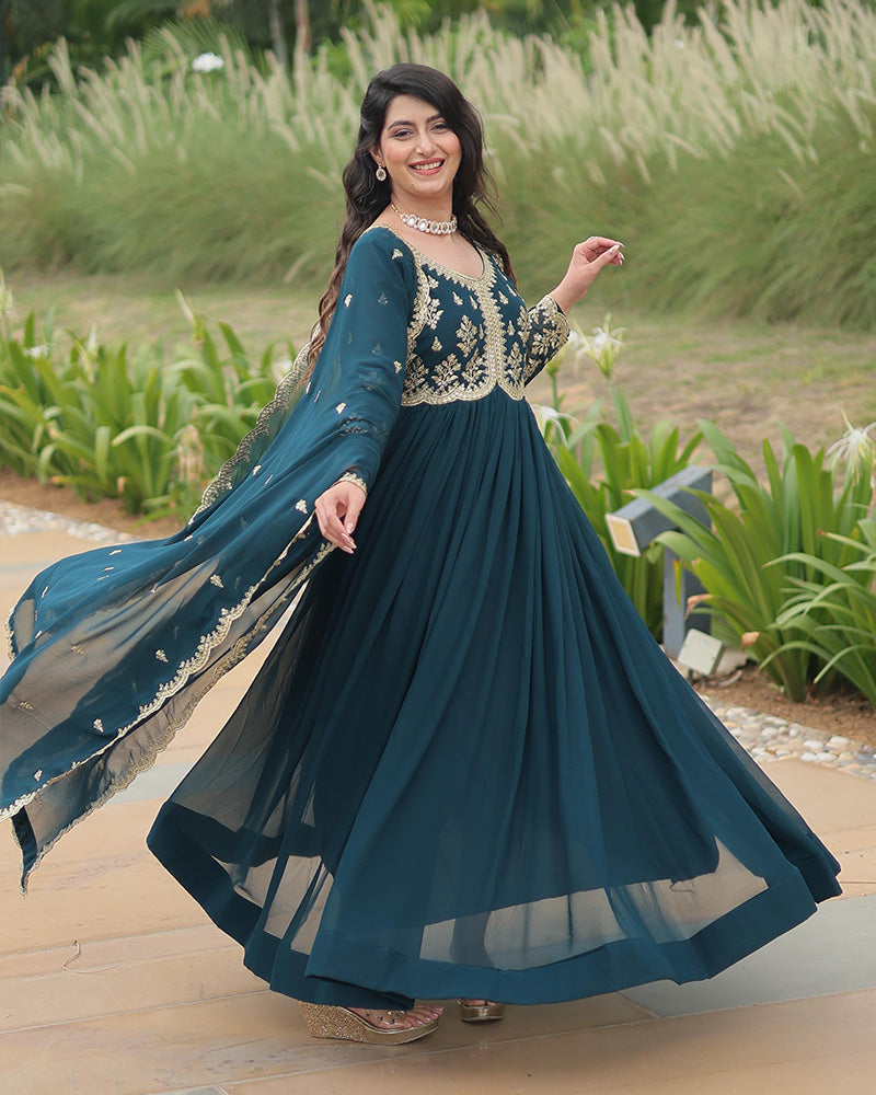 Rama Premium Festive Wear Readymade Long Gown With Heavy Embroidery Work