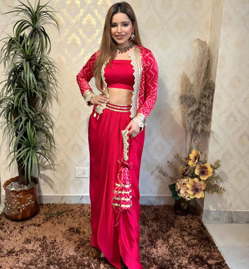 Red Colour Indowestern Dhoti Suit With Shrug
