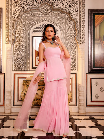 Wedding Wear Baby Pink Georgette Sharara Set for Women | Designer Salwar Kameez For Women