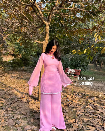 90's Style Pink Georgette Palazzo Sharara suit For Women