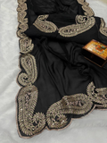 Black Premium Rangoli Silk Saree with C-Pallu Zari Thread & 3mm Sequence Embroidery