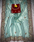 Mint Green Gold Crush Saree with C-Pallu Coding Sequence Multi Thread Embroidery