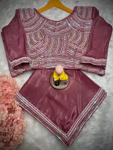 Mauve Sharini Heavy Chocolate Georgette Saree with Kat Dana Bits Work
