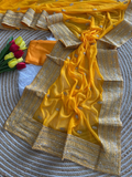 Yellow Pure Georgette Saree with Embroidery Sequins Work Border