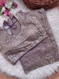Mauve Grey Pure Soft Fandy Satin Silk Saree with Sequence Embroidery & Multi Border Aarco Work