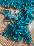 Peacock Blue Pure Soft Fandy Satin Silk Saree with Sequence Embroidery & Multi Border Aarco Work