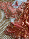 Turquoise Pure Soft Fandy Satin Silk Saree with Sequence Embroidery & Paisley Multi Border Aarco Work