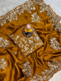 Mustard Rangoli Silk Saree - 3mm Coding C-Pallu Embroidery with Cutwork Border