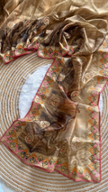 Peach Yellow Pure Soft Wari Chiffon Silk Saree with Sequence Cutdana Embroidery & Multi Border Aarco Work
