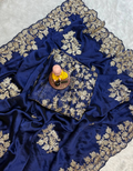 Navy Blue Rangoli Silk Saree - 3mm Coding C-Pallu Embroidery with Cutwork Border