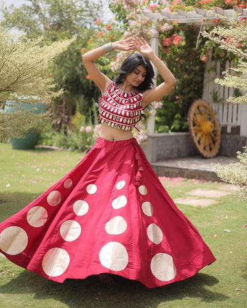 Traditional Maroon Roman Silk Navratri Wear Lehenga Choli
