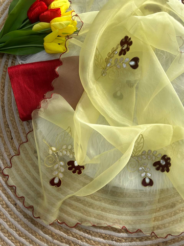 Pearl White Sundha Pure Simmer Tissue Silk Saree with Rose Cross Stitch Viscose Embroidery