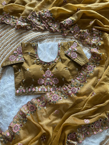 Green Pure Organza Silk Saree with Fully Jardishi Border & Handwork Sequence Work