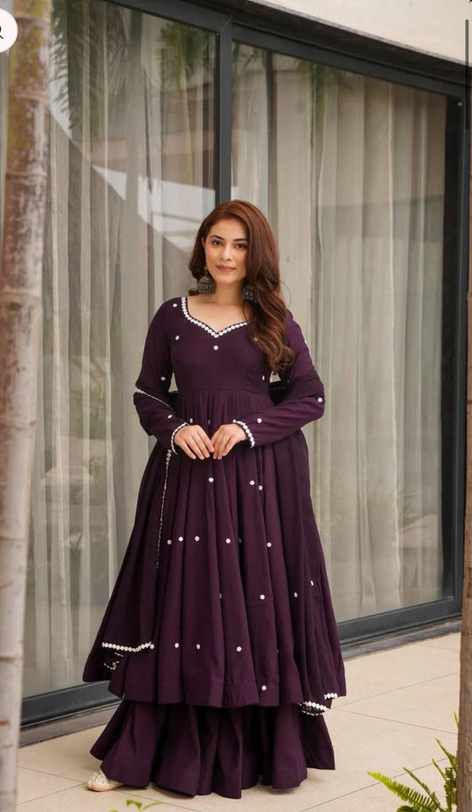 Embroidered Roman Silk Anarkali Suit Set for Women with Organza Dupatta