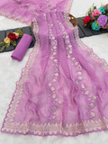 Lavender Crunchy Silk Saree - Designer Embroidered Sequins C-Pallu with Arco Cutwork Border