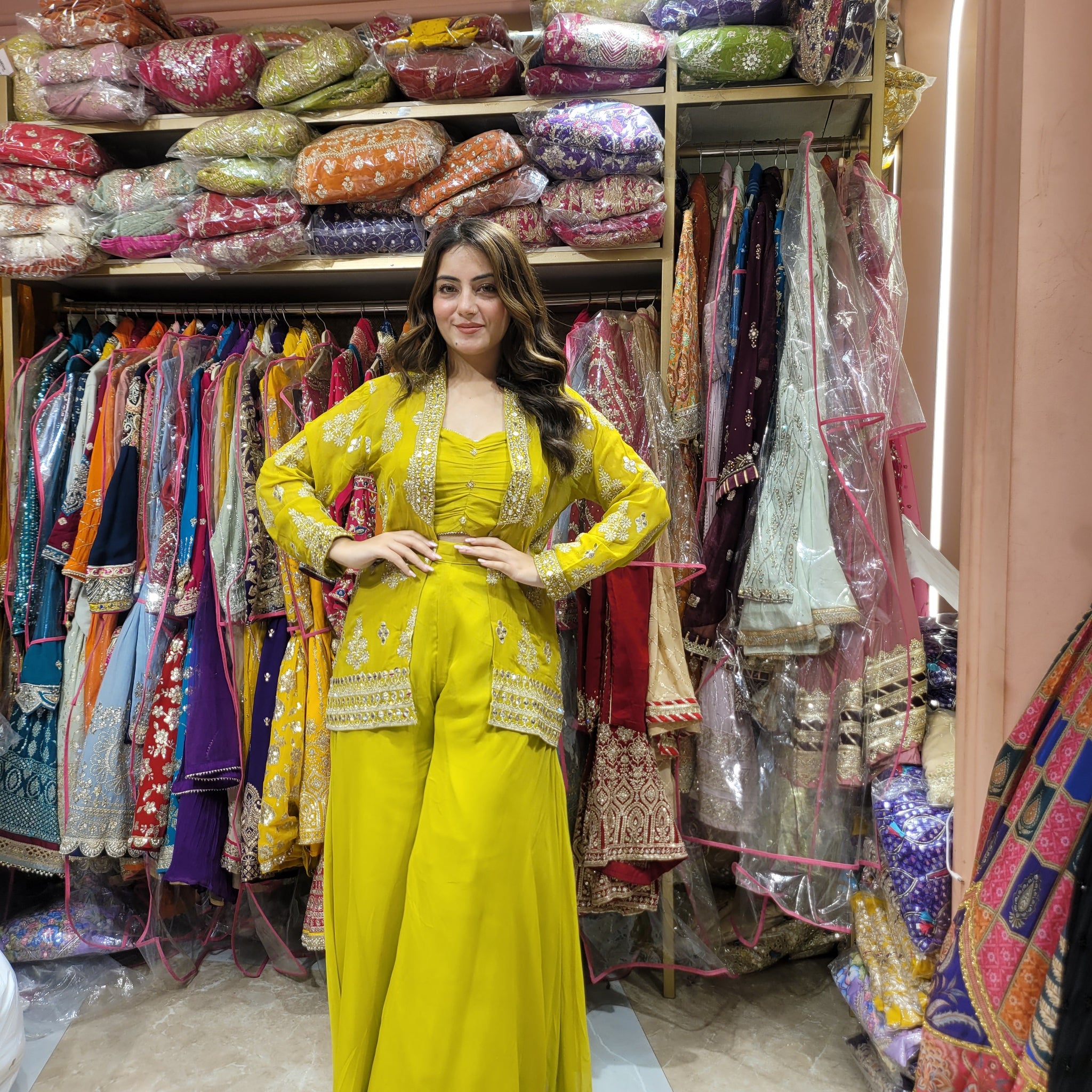 Yellow Colour Georgette Sequence Work Indo western dress