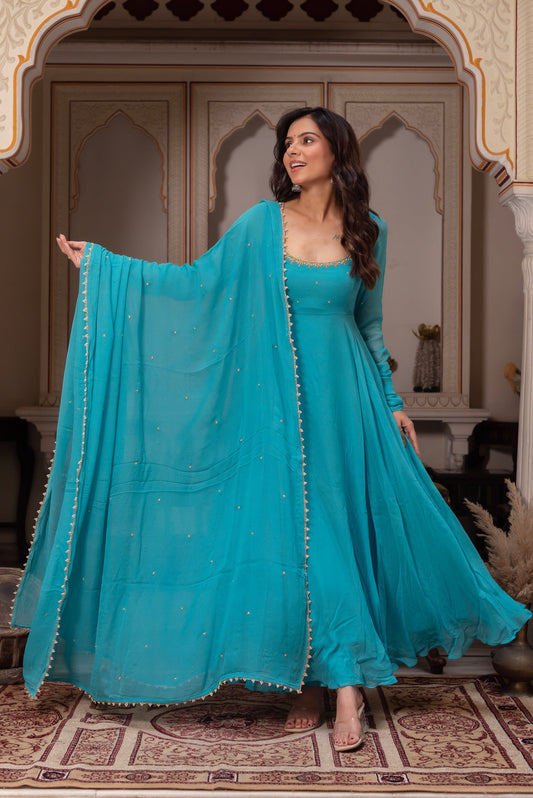 Teal Blue Anarkali Suit for Women | Dresses For Women Party Wear