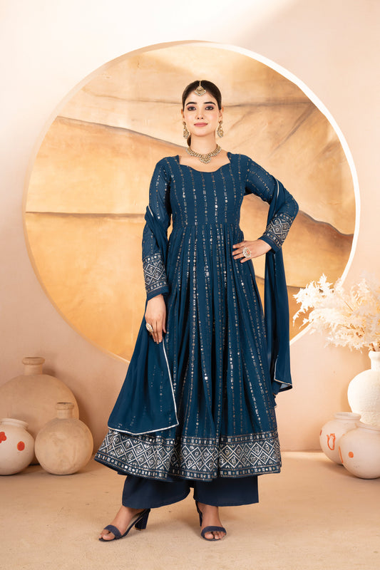 Ashley's Embroidered Anarkali Suit Set for Women with Dupatta