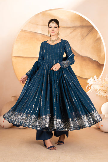 Ashley's Embroidered Anarkali Suit Set for Women with Dupatta