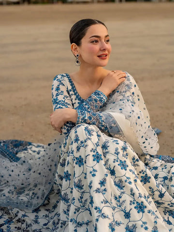 White Blue Floral Anarkali Suit for Women | Party & Wedding Dress