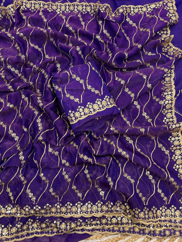 Purple Fancy Chiffon Saree with Golden Zari & 3mm Sequence Work